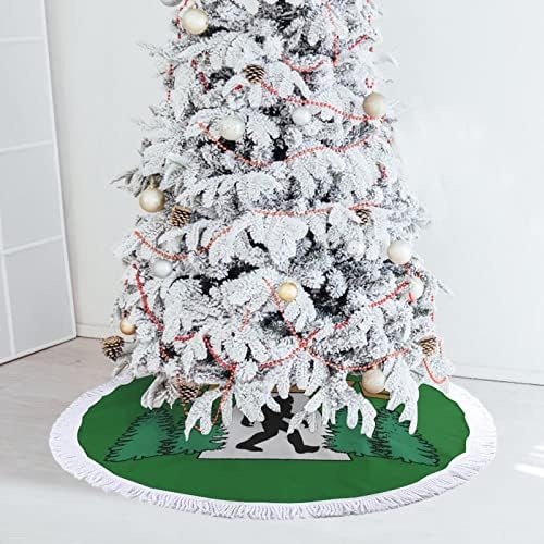 חייזרי UFO Bigfoot מאמינים כי ססקקץ 'עץ חג המולד מחצלת חצאית עץ עץ עץ עץ עם גדילים לקישוט חג המולד של מסיבת חג 48 x48