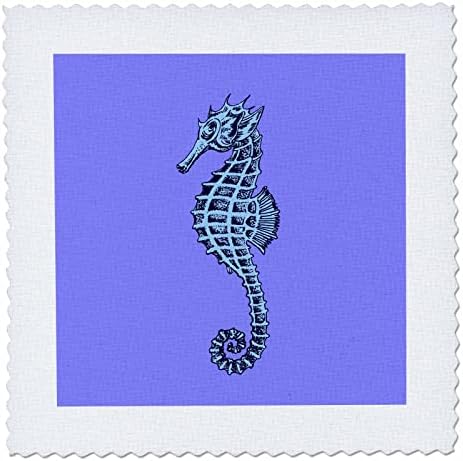 3 דרוז סגנון קעקוע חמוד של סוס ים בכחול ואפור - ריבועי שמיכה