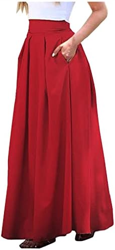 נשים 2023 קיץ מזדמן חצאית בוהו אלסטי גבוהה מותן קפלים אונליין זורם נדנדה חצאיות מקסי ארוך כיס חצאית
