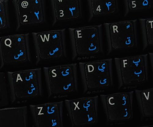 תוויות מקלדת של פשטו עבור WIN 7 עם אותיות כחולות על רקע שקוף לשולחן העבודה, המחשב הנייד והמחברת
