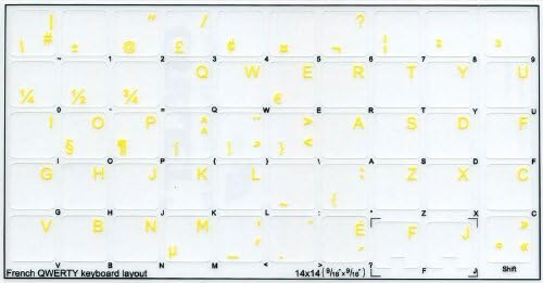תוויות מקלדת צרפתית על רקע שקוף עם כיתוב צהוב