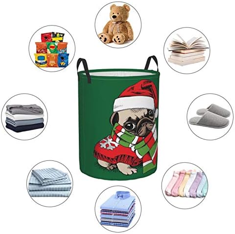 חג המולד סנטה כובע גור פאג כלב מתקפל סל כביסה עם ידית עמיד למים בד סל כביסה סלי אחסון ארגונית גדול פחי בגדים מלוכלכים,צעצועים, אמבטיה