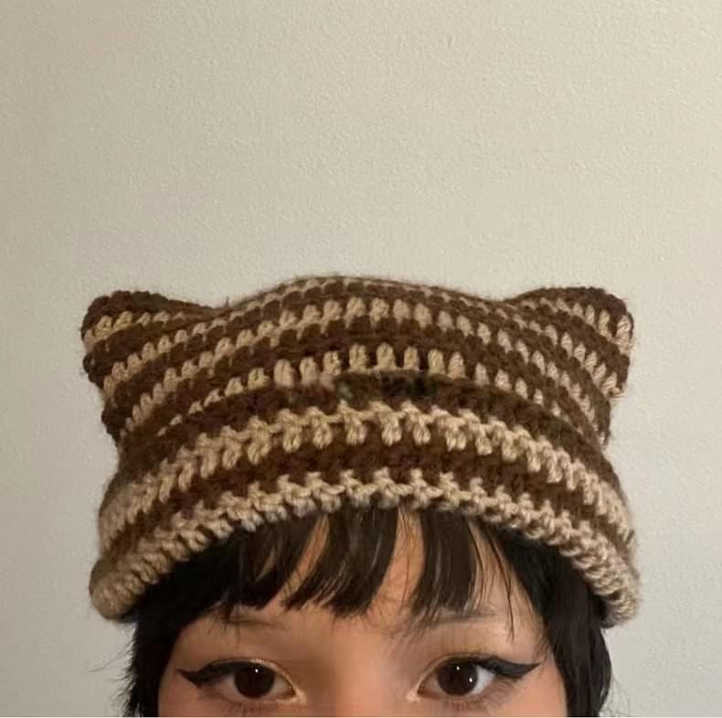 נשים בנות בני בני נוער חמוד חתול קיטי אוזני כובעים, חורף חם סרוג פס גראנג ' אביזרי כיסויי ראש רפוי