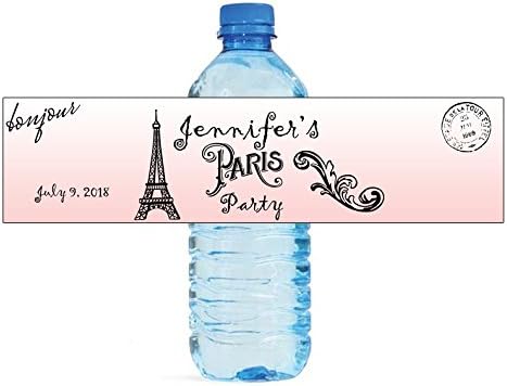 מסיבת פריז חגיגת יום הולדת תוויות בקבוק מים קלות לשימוש, מקל עצמי