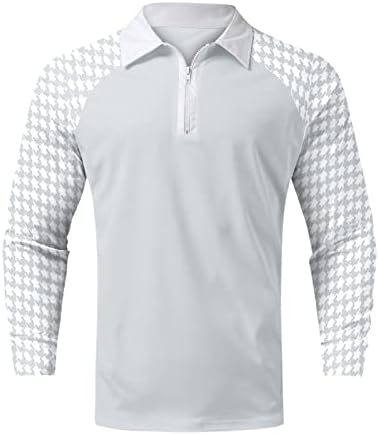 חולצות פולו רוכסן של XXBR לגברים, 2022 חולצת גברים חדשים שרוול ארוך טלאים גיאומטריים טלאים גולף צוואר צוואר חולצה מזדמנים