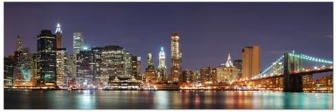 עיצוב דיג ' ארט מנהטן לילה / גשר ברוקלין / קו הרקיע של ניו יורק / מוכן לתלייה הדפסת אמנות קיר 1 חלקים המותקנת על לוחות סיבים / טוב יותר