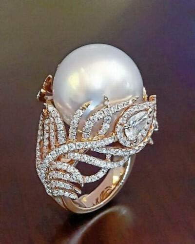 עתיק לבן פרל נשים חתונת אירוסין טבעת 925 כסף תכשיטי גודל 6-10