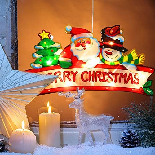 אורות חלון חג המולד, חלון חג המולד בגודל 18 אינץ 'אורות תלייה, קישוטי חלון חג מולד דו צדדי, חג מולד שמח הוביל מהבהב תלייה לחלון/חדר שינה/קיר/אח/פטיו/דלת