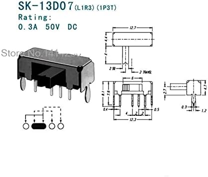 מתג מיקרו larro 10pcs SK13D07VG4 DC50V 0.5A 4 PIN PCB 3 מיקום SP3T 1P3T מתג שקופית זווית ימנית 4 ממ ידית גבוהה