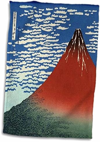 תמונת ורד תלת מימדית של ציור חיתוך עץ יפני מפורסם הר פוג'י מגבת יד, 15 x 22, לבן