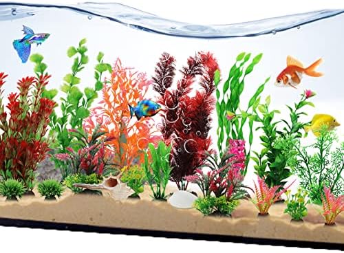 אביזרי אקווריום קישוטי צמחים, 20 יחידות דגי טנק קישוטי צמח, דגי טנק דקור, אקווריום דקור פלסטיק צמחים, קטן עד גדול