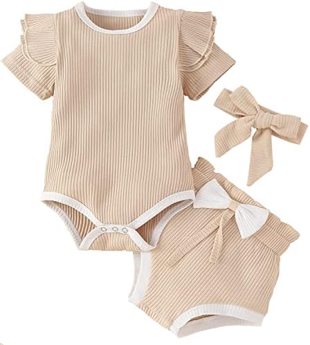 CIYO בגדי תינוקות יילוד 0-24 מ 'תלבושת קיץ צלע צלעות רומפר קצרים קשת קשת 3 PC סט סט