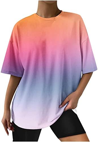 חולצת טריקו קיץ אופנתית לנשים 2023 הדפסת צוואר סיבתית עגולה חולצה עם שרוול קצר חולצת טריקו