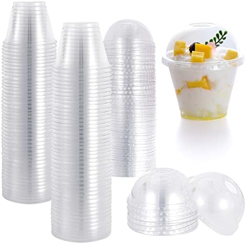 טשיבוקס 9 אונקיה-100 חבילה פלסטיק כוסות עם כיפת מכסים / פלסטיק קוקטייל משקפיים עם מכסים / פלסטיק שתיית כוסות עם מכסים