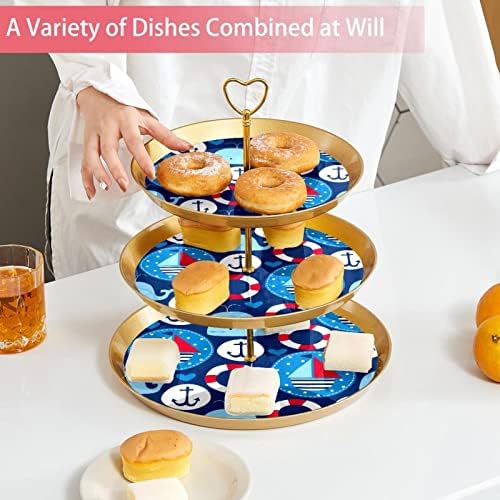 עמדות עוגות בעלות 3 חלקים, עוגן ספינות שיט ולווייתנים מחזיק קאפקייקס מפלסטיק קנדי ​​קינוח קינוח תצוגה לחתונה למסיבת תה יום הולדת לחתונה