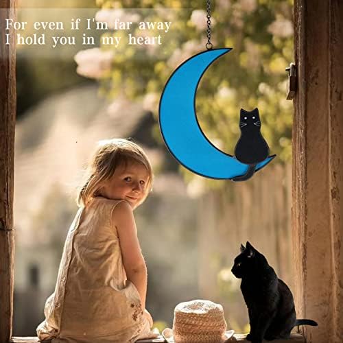 כלב חתול זיכרון מתנות המשתזפת ' שחור חתול שחור כלב דקור על זוהר כחול ירח מוכתם זכוכית חלון שטיחי חתול כלב אובדן אהדה מתנות עבור אוהבי