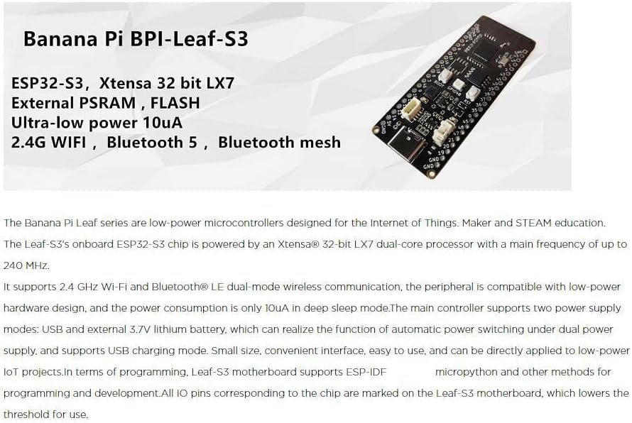 בננה PI BPI-LEF-S3 ESP32-S3 לוח פיתוח 2.4GHz במצב כפול WIFI + Bluetooth עם צריכת חשמל 10UA לתמיכה בקישוריות IoT ESP-IDF ו- Micropython