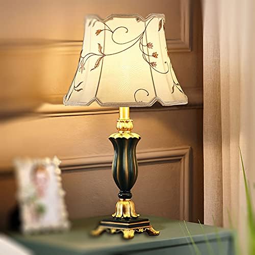 מנורת שולחן מיטה של ​​סאנסה מנורת שולחן מסורתית לסלון 21.26 '' שרף מנורת חדר שינה רטרו עם אפור ירוק אפור למנורה שידת לילה ליד המיטה