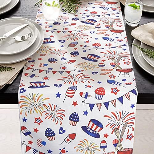 יובו פטריוטי זיקוקין 4 ביולי שולחן רץ, יום זיכרון אמריקאי דגל נושא שולחן בד, בית קפה מטבח שידה רץ עבור עצמאות יום קישוטים,72 סנטימטרים
