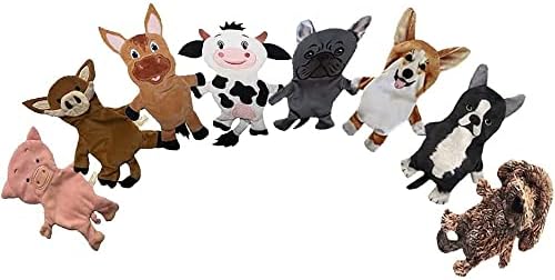 חיות פיג 'פו וצוות חיות משק וחוות נייר כלבים צעצועים חריקים, קטנים, חבילה של 8