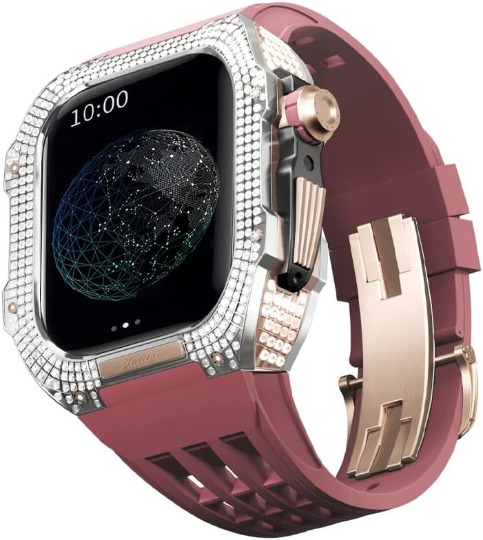 ערכת שינוי שעון שעון, ערכת רצועת שעון יוקרה עבור Apple Watch 8 Ultra 45 ממ מארז טיטניום רצועת ויטון יוקרה עבור IWatch 7 8 85 ממ שינוי