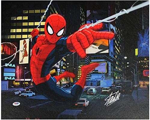 סטן לי מארוול קומיקס אותנטי חתום 16x20 Spider-Man Canvas PSA/DNA W18548