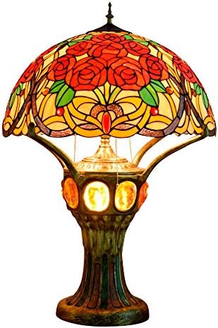 סגנון טיפאני וויטראז 'מנורה שולחן זכוכית יצירתית דפוס ורד חדר שינה סגנון שולחן חדר שינה סגנון ויטראז' מנורה מזו