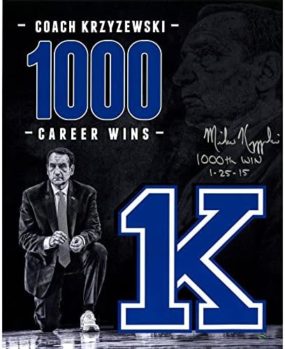 מאמן מייק קרזזבסקי K דיוק דוכס שדים כחולים חתום על חתימה 16x20 צילום צילום 1000 זכייה כתוב ומתאריך סטיינר מוסמך
