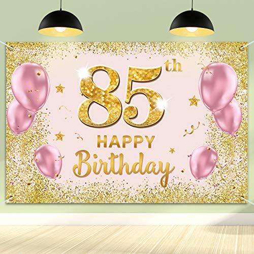 פקבוום באנר רקע יום הולדת 85 שמח-85 אספקת קישוטים למסיבת יום הולדת לנשים-ורוד זהב 3.9 על 5.9 רגל