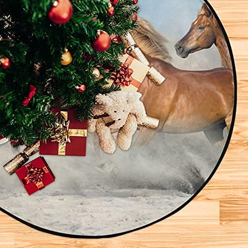 עדר סוסים עץ חג המולד מחצלת עץ אטום למים שטיח מחצלת מגש מתחת לעץ חג המולד אביזר למגן לרצפת עץ קשה 28 אינץ