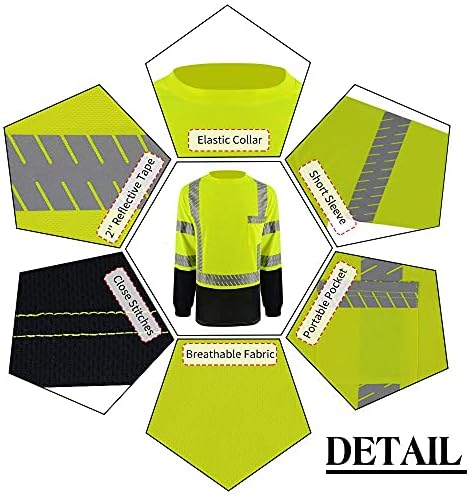 חולצות בטיחות Lovposnty Ansi Class 3 HI Vis חולצות עם רצועות רפלקטיביות, חולצות בנייה תחתון שחור לגברים