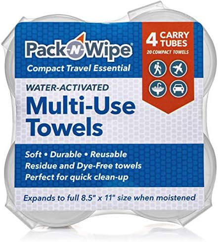 Pack -N -Wipe מגבות חד פעמיות דחוסות - רכות, עמידות, לשימוש חוזר - נסיעות, בית, מגבות יד חיצוניות - 8.5 x 11 - 25 ספירה