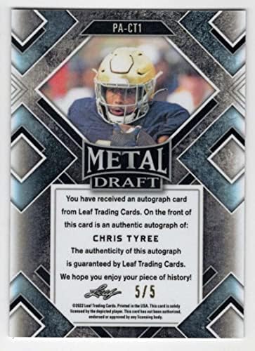Chris Tyree RC Auto 2022 Leaf Metal /5 RWB Autography Autograph Rookie Crystal נלחם אירי NM+ -MT+ NFL כדורגל אדום לבן כחול NCAA קשת