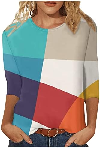 חולצות נשות חולצות צבע חולצות גרפיות ישות 3/4 שרוול טרקלין צווארון סתיו חולצות קיץ אופנה אופנה V9