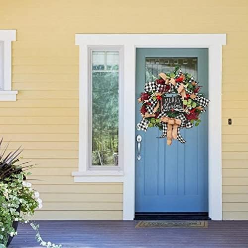 זר חג המולד Mgwye עם חג מולד שמח מכתבים שחורים עיצוב דלת לדלת הכניסה קיר קיר אח חלון חנות