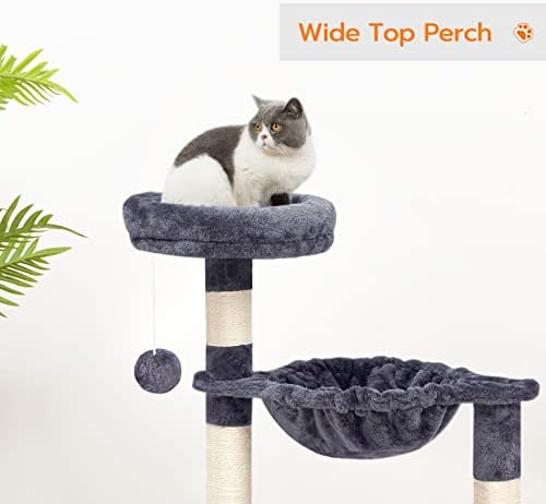 מגדל עץ חתול קטן עם דירה יוקרתית, ערסל סל לגורים מקורה עם עמודי גירוד, רהיטי בית לשחק עץ פעילות לחיות מחמד, צעצוע כדור פרווה למעלה, יציב