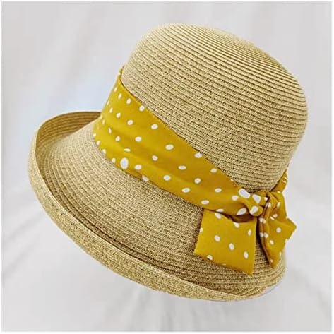 Zsedp Bow Dotband Hatband קיץ קצה מתולתל מתקפל לנשים כובע חתונה באלי ירח דבש כובע חוף