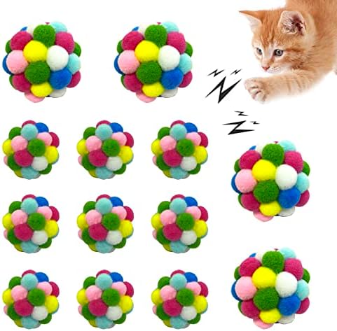 יעונרך חתול פעמון כדורי צעצוע - 11 חבילה צבעוני רך חתלתול כדורי עם פעמון בתוך, אינטראקטיבי רודף חתול מטושטש לעיסת כדורי עם פעמונים עבור
