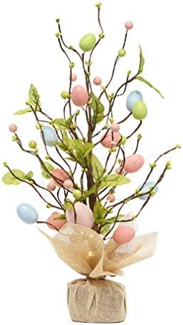 17.7 '' סימולציה של עץ ביצה פסחא גבוה פרח ועשב ביצי ציפורים אורות LED קישוטי אביב עץ ביצה לשולחן מקורה עיצוב בית מקורה