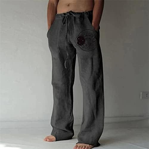 מכנסיים לגברים, אופנה לגברים מזדמנים בצבע אחיד רופף מכנסיים נוחים מכנסיים כותנה מכנסיים מודפסים