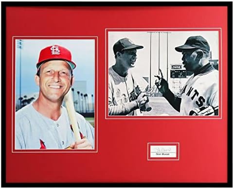 סטן מוזיאלי חתום מסגר 16x20 סט תמונות PSA/DNA קרדינלים w/Willie Mays - תמונות MLB עם חתימה