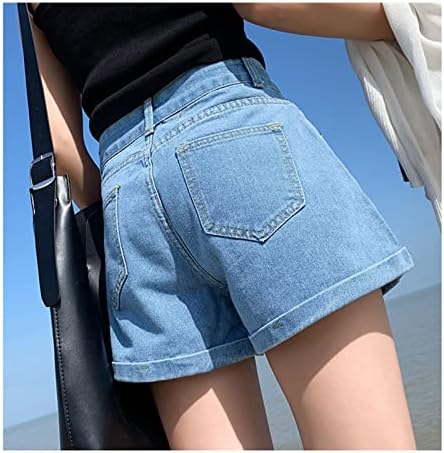 Silunmama2021 נשים קרועות חור מכנסיים קצרים קיץ שולי מקופל ג'ינס קצרים מזדמנים אופנה במצוקה מכנסיים קצרים מותניים גבוהים