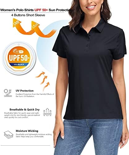 חולצות פולו לנשים של Magcomsen UPF 50+ הגנת שמש 4 כפתורים עבודה מזדמנת מהירה חולצת גולף צווארון שרוול קצר יבש