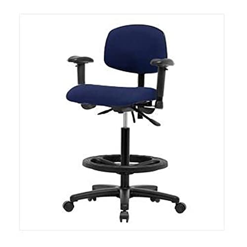 כיסא גובה ספסל גבוה מבד 44 עם בסיס ניילון שחור, טבעת רגל שחורה ללא הטיה, זרועות מתכווננות, גלגלים רגילים, אפור