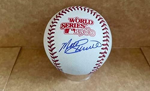 מייק שמידט פילדלפיה פיליז חתום אוטומטי 1980 סדרה עולמית בייסבול MLB AU - כדורי בייסבול עם חתימה