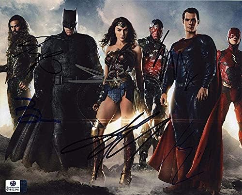 צוות השחקנים של ליגת הצדק סופרמן, וונדר וומן, באטמן, אקוומן, פלאש וסייבורג 8 על 10 תמונה חתומה עם חתימה אותנטית
