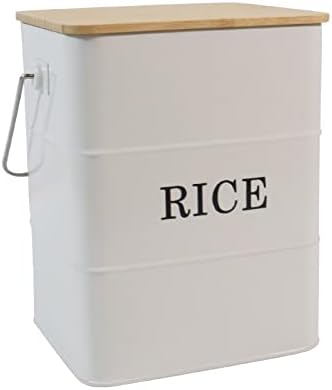 אורז מיכל מתכת אורז אחסון סל, אורז אחסון תיבת עם אטום במבוק מכסה & מגבר; סקופ, מזון אחסון מיכל אורז קמח סויה תבואה דגנים