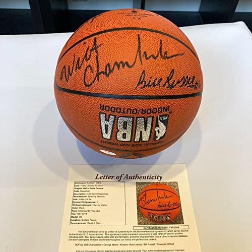 Wilt Chamberlain Bill Russell Hof מרכזים אגדיים חתמו כדורסל JSA COA - כדורסל חתימה