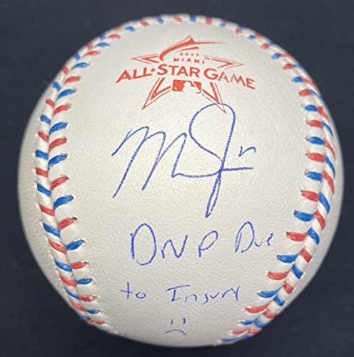 Mike Trout DNP עקב פציעה: (חתום 2017 לוגו משחק לוגו בייסבול MLB Holo - כדורי בייסבול עם חתימה