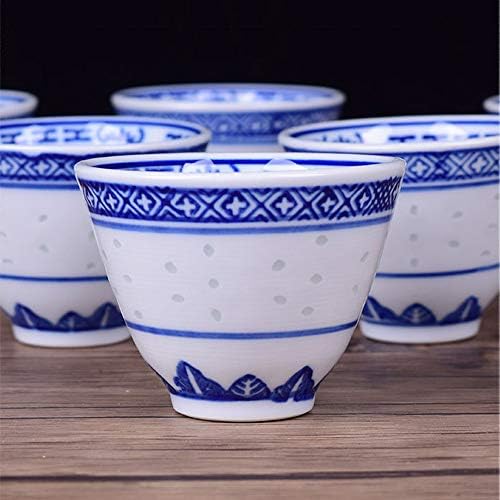 Woonsoon סיני בעבודת יד כוס תה Kungfu 70 מל, סט של 8 כוסות תה כחול לבן סין, ספלי תה קרמיקה ללא ידיות, המתנה הטובה ביותר